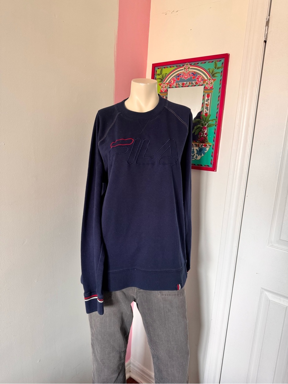FILA Navy Crewneck Sweatshirt with Subtle Red Trim